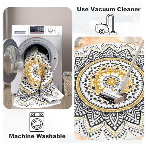 Pauwer Round Area Rug 120 cm Shaggy Soft Touch Carpet Rug Washable Non Slip Home Decor Rug Fluffy Living Room Rug Bedside Floor Rug for Bedroom - Image 5