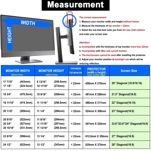 Zyy 23.6, 23.8, 24 (Diagonal) Inch Blue Light Screen Protector For Eye Strain, Anti Blue Light, Anti Uv,Scratch Resistance Widescreen Monitor Filter Pc Hanging Type(W 21 9/16 X H 12 5/8) For Desktop Computer #TOP1