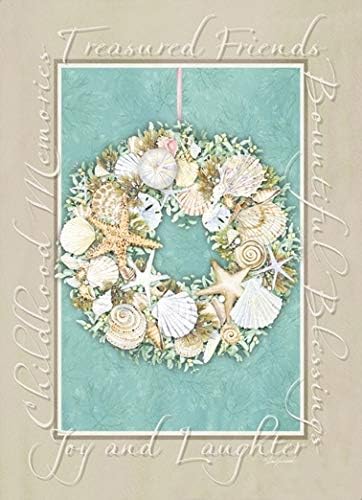 18 Christmas Cards and Envelopes, Starfish Wreath - Image 2