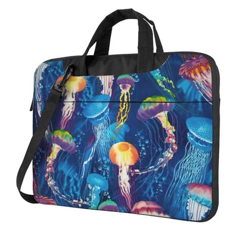 Sac pour ordinateur portable imprimé méduses colorées sacoche mixte avec bandoulière
