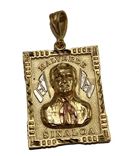 Diamantados de Florida - Medalla de ángel de los pobres - Jesús Malverde (18 K, chapado en oro, con cadena de 61 cm)