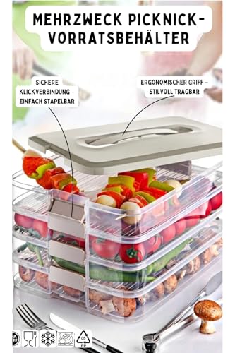 Mehrzweck Vorratsbehälter mit Griff – BPA-frei, stapelbar – Lunchbox für Picknick, Camping, Reisen, Schule & Büro – 30 x 21,5 x 5 cm, Schwarz/Grau (Steingrau, 4 - Teilig) – Bild 4