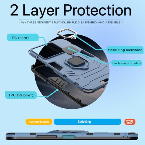 Image of Pikkme Redmi Note 13 5G Back Cover | D5 Tough Armor Bumper | 360 Protection Case | Ring Holder Stand Case for Redmi Note 13 5G (Blue)