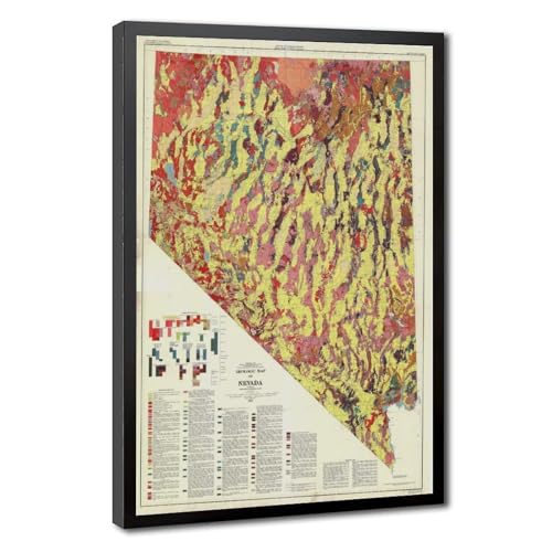 Carte géologique du Nevada impression sur toile premium grand format 50,8x76,2 cm pour salon