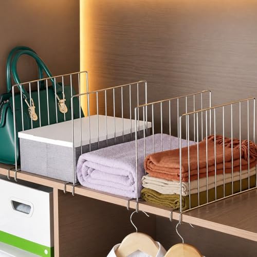 Image of JD FRESH 4-Piece Shelf Divider Set /Stainless Steel Wardrobe Separator for Clothes /Books & Pantry Storage /Partition for Shelves /Closet & Cupboard Organizer for Home & Office (Silver)