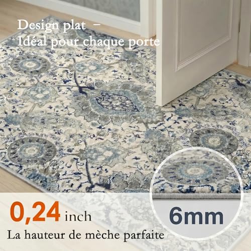 Grand tapis persan bleu 240x300 cm lavable pour salon chic - 5