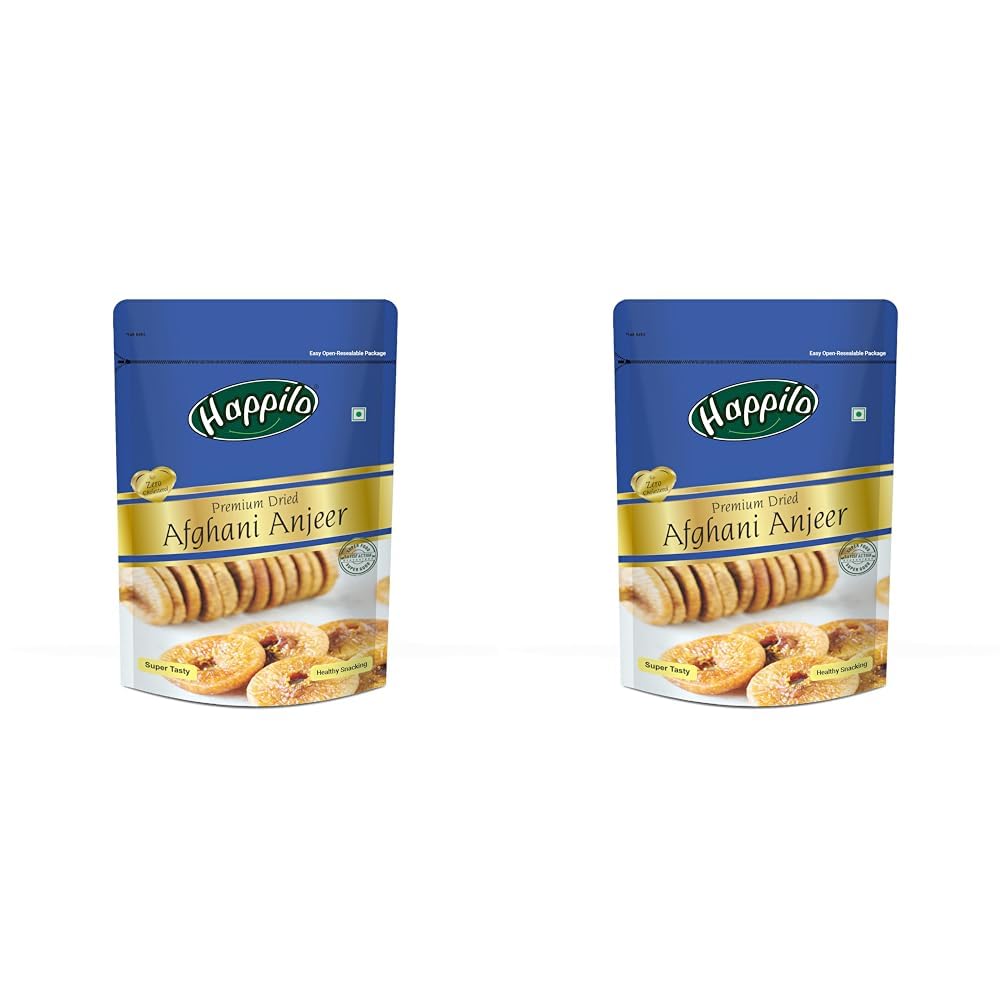 Happilo Premium Dried Afghani Anjeer 200 g Pack | Dried Figs Ajnir | Rich source of Fibre Calcium & Iron | Low in calories and Fat Free | Non-GMO Dried Figs (Pack of 2)