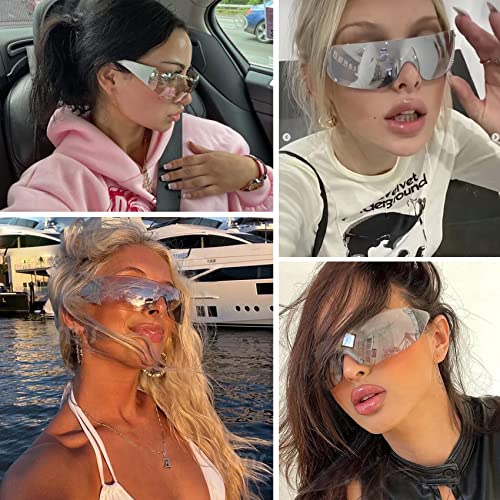 Trendy Rimless Star Y2K Sunglasses for Women Men Shield Oversized Wrap Around Frameless Sunglasses UV400 Protective3