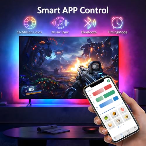 Image of BASON LIGHTING TV Backlight, Smart Led Strip Lights for 55-65 inch TV, Bluetooth APP & Remote Control, Music Sync TV Lights, USB TV LED Backlight for Gaming, Movie & Home Theater Setup
