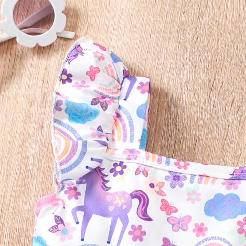 Little Girls Summer Dresses Square Neck Ruffle Flutter Sleeve Kids Toddler Unicorn Casual A-Line Swing Sundress 2-8 Years4