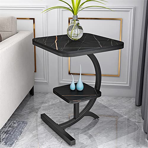 JHKGY Mesa Auxiliar Pequeña Mesa Auxiliar De Esquina De Lujo Ligera,Mesa De Esquina De Sofá De Apartamento Pequeño Simple,Mesa Auxiliar con Estructura De Metal,Mesa De Centro,Negro,50×50×60cm Cover