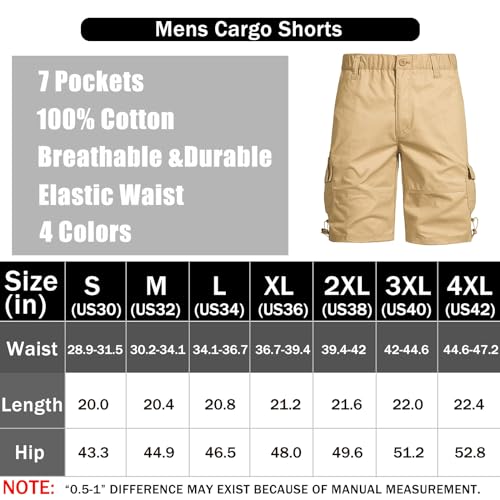 Mylldey 003-KHAKI-2XL Mens Cargo Shorts Elastic Waist Cotton Shorts Relaxed Fit Casual Outdoor Hiking Shorts thumb #5