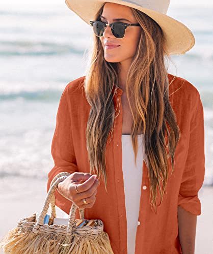 Image of Zoye Chen Women's Bikini Swimsuit Cover Up Button Down V Neck Shirts Long Sleeve Blouse Beachwear Bathing Suit