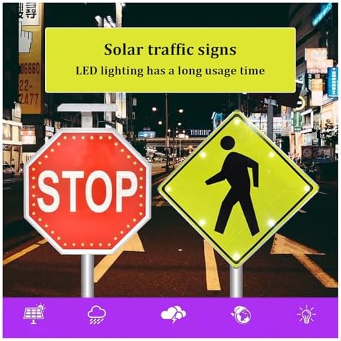 Flashing LED Pedestrian Signal - Aluminum Reflective Arrow Sign for Road Crossing, Indoor/Outdoor Traffic Guide Light, Ideal for Construction & EMS Rescue (80x80 cm)