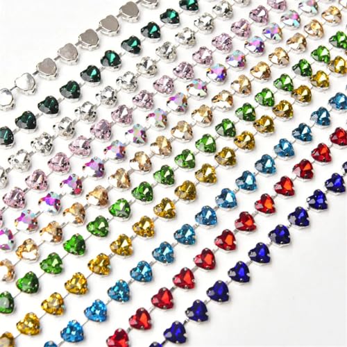 Chaîne cristal verre cœur 10mm strass sertis griffes DIY - 8
