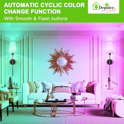Image of Depuley Battery Operated Wall Sconce: 27 inch Set of 2 Wireless Wall Lights with Remote for Bedroom - Rechargeable 15 Colors Black Wall Lamp for Living Room Hallway Decor
