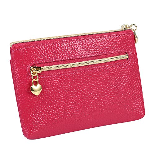 Image of Women's Genuine Leather Coin Purse Zipper Pocket Size Pouch Change Wallet, Rose