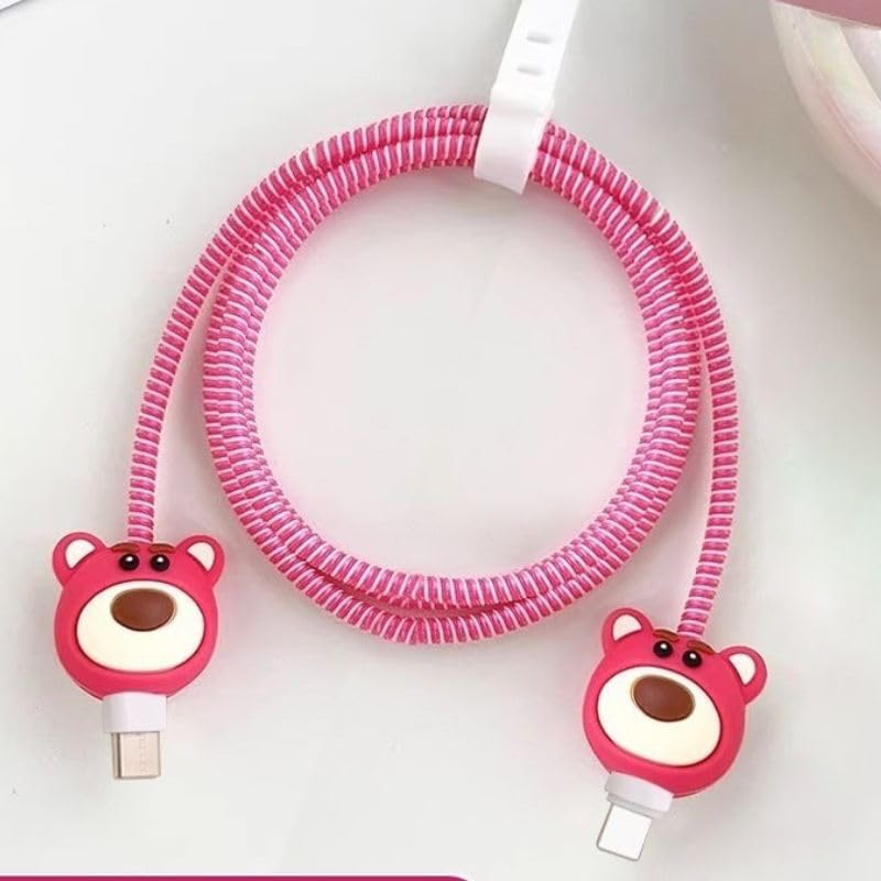 Image of Best HUB Cartoon 3D Design Protective Case Compatible with (Only Samsung Galaxy 25W) USB-C Power Adapter Charger, Cute Cartoon Type C Data Cable Case for Samsung (Pink Bear)