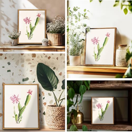 crmotu Botanical Framed Wall Art, Cactus Floral Canvas Prints, Tropical Plant Nature Wall Decor, Minimalist Vintage Pictures for Bedroom Bathroom Kitchen Desktop, Rustic Farmhouse Decor, 9x11 inch