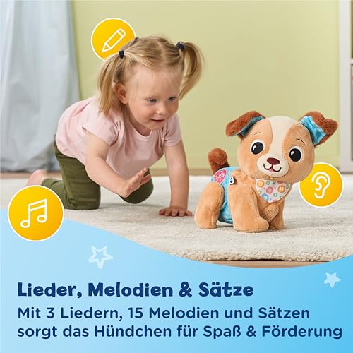 Vtech Krabbel-mit-Mir-Hündchen – Interaktives Plüschtier, das alleine krabbelt, spricht, singt und Geräusche abspielt – Für Kinder von 9-36 Monaten