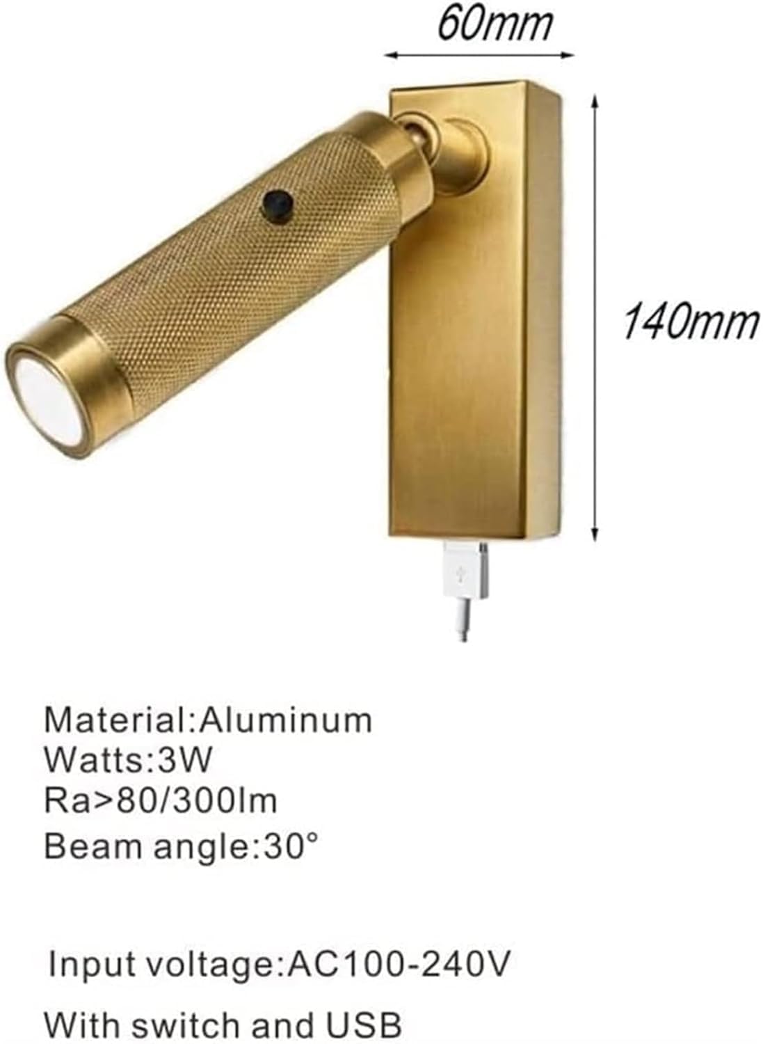 Lampa ścienna LED kinkiet regulowana lampka nocna lampka do czytania z portem ładowania USB i do sypialni salonu dekoracja wnętrz światło przewodowe
