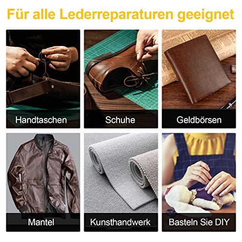 Realure 20 Stück Ledernadel Leder Werkzeug Set Leder Nähnadeln mit Großem öhr Fingerhut Wachsfaden Leather Nähahle Gebogene Polsternadel Lederwerkzeug für Ledert Teppich Matratzen Reparieren