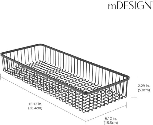 Miniatura 2 de mDesign Bandeja organizadora de cajones de cocina de metal de granja, contenedor de almacenamiento poco profundo para cubiertos, cucharas de servir,