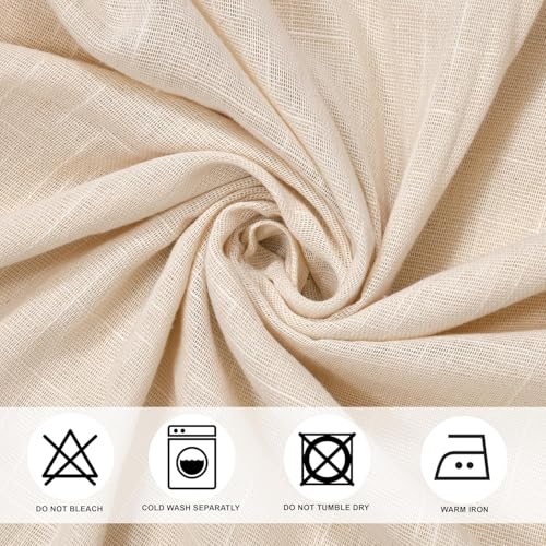 Image of THE LINEN COMPANY Window Curtains Sheer Cotton Curtains with Pom Pom Lace Rod Pocket Light Filtering Transparent Net Curtains for Window Curtains Door Curtains Living Room Natural 4 Ft Pack of 2