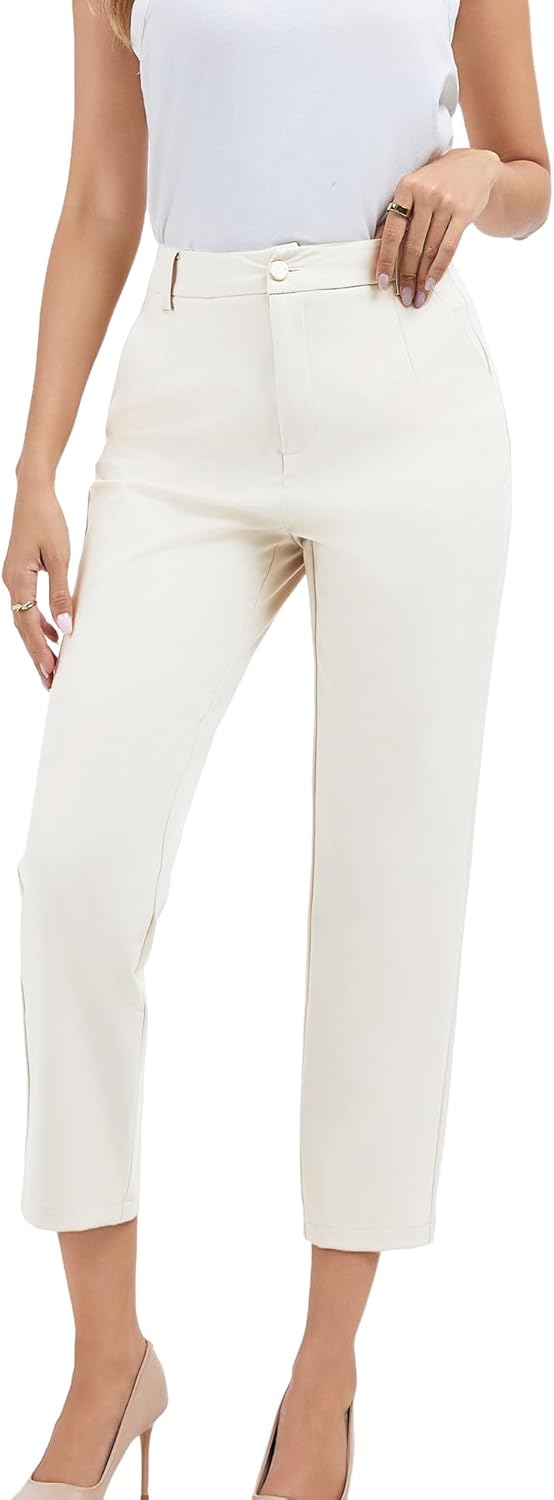 Women's High Waisted Dress Pants Straight Leg Business Trousers with Pockets Stretch Fabric for Office Work Casual - Image 3