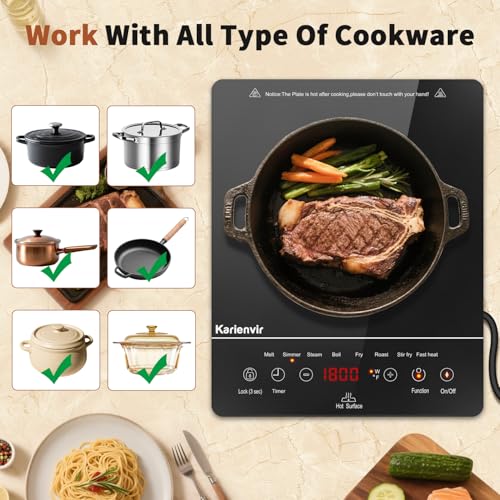 Image of Single Burner Electric Cooktop, Portable Electric Stove 110v with plug, Touch Control, Safety Lock, Timer, Kitchen Cooking Cooktop With 9 Power Levels, 1800W, Black