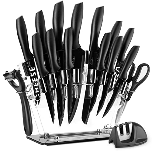 Knife Set, 17 Pcs Kitchen Knife Set Dishwasher Safe, 13 Black Non-Stick Coating Stainless Knives, Knife Block Set with Acrylic Stand, Chef Knife, 6 Steak Knives, Scissors, Peeler and Knife Sharpener Knife Set, 17 Pcs Kitchen Knife Set Dishwasher Safe, 13 Black Non-Stick Coating Stainless Knives, Knife Block Set with Acrylic Stand, Chef Knife, 6 Steak Knives, Scissors, Peeler and Knife Sharpener