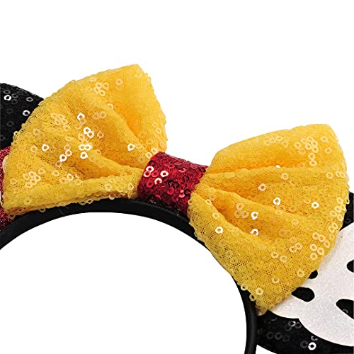 Image of FANYITY Mouse Ears, Sequin Mouse Ears Headband for Girls Women Halloween Birthday Party (Yellow Bow08)