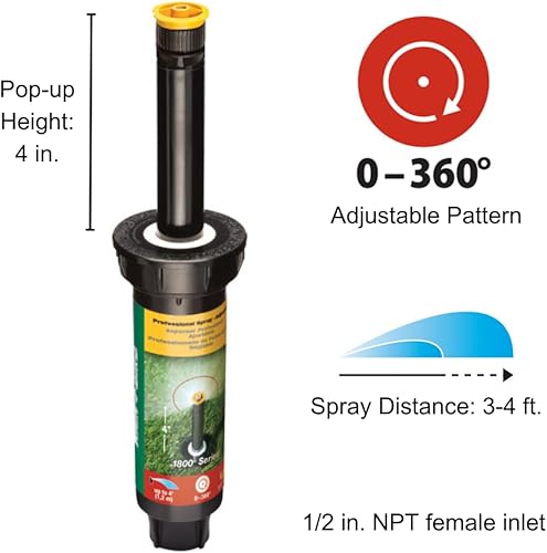 Miniatura 14 de Rain Bird 1812AP - Aspersor profesional desplegable, patrón ajustable de 0 grados a 360 grados, distancia de pulverización de 8 pies a 15 pies