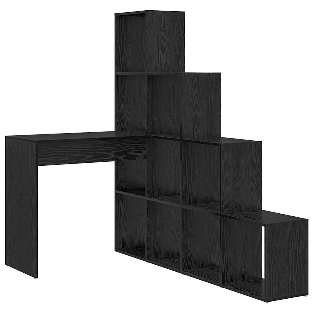 Scrivania angolare nera effetto rovere, 101,5 x 149,5 x 149,5 cm, con spazio portaoggetti, scrivania angolare in legno, stabile e salvaspazio, per diversi monitor