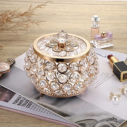 Hipiwe Crystal Jewelry Trinket Box with Glass Lid Gold Mirrored Treasure Box Decorative Jewelry Box Ring Earrings Necklace Storage Keepsake Box Gift for Women Girls - Image 3