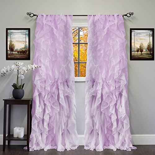Sweet Home Collection Vertical Ruffled Waterfall Curtains, voile, Lavender, 96 in x 50 in, W 50" x L 63" (1 Panels)