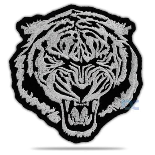 Image of Embroidered Patch, Black Base Hot Fix Glue Embroidery Cloth Paste Iron-on Patch DIY Clothes Sticker Trim Embellishments Applique (Tiger)