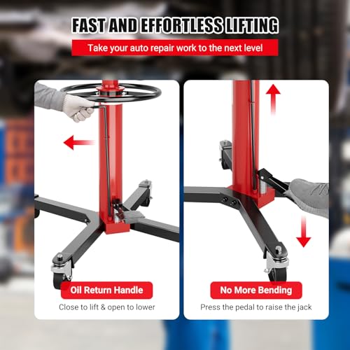 Image of 1100lbs Transmission Jack, Heavy Duty Professional Hydraulic Transmission Jack High Lift 2 Stage Adjustable Telescoping, 33.5 inch to 67 inch Lifting Range, 1 /2Ton Capacity, 360 Swivel Wheel