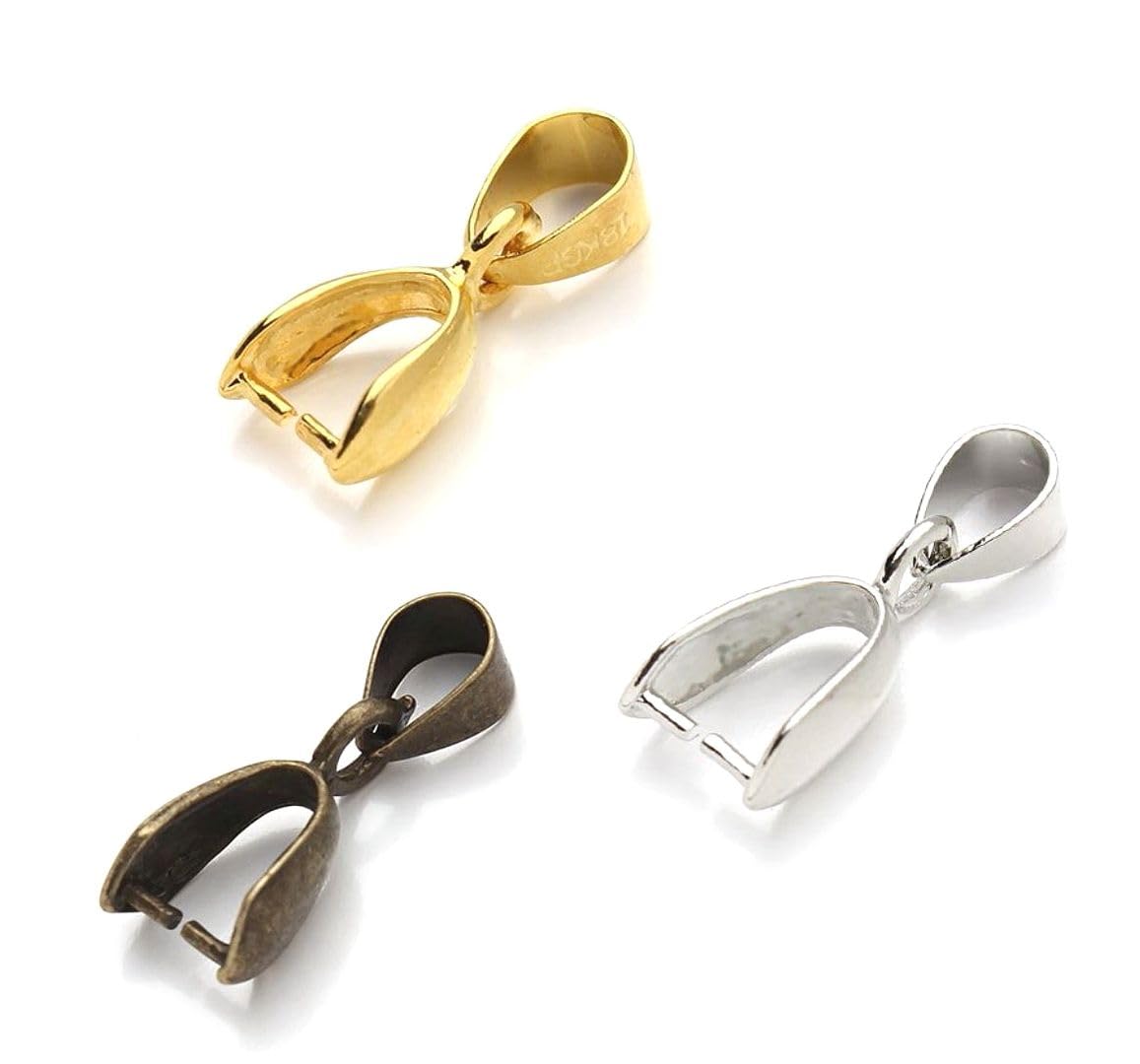CF246-2 - 100 piezas de clip para colgante, conector de latón chapado en oro de 18 mm, para fabricación de joyas y manualidades