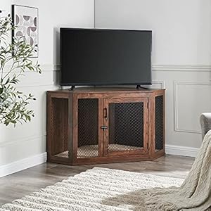 unipaws Furniture Style Corner Dog Crate for Medium Large Dogs, Indoor Aesthetic Puppy Kennel TV Stand, Modern Decorative Wood Pet House Dog Cage, Pretty Cute End Side Table Nightstand, Walnut unipaws Furniture Style Corner Dog Crate for Medium Large Dogs Indoor Aesthetic Puppy Kennel TV Stand Modern Decorative Wood Pet House Dog Cage Pretty Cute End Side Table Nightstand Walnut