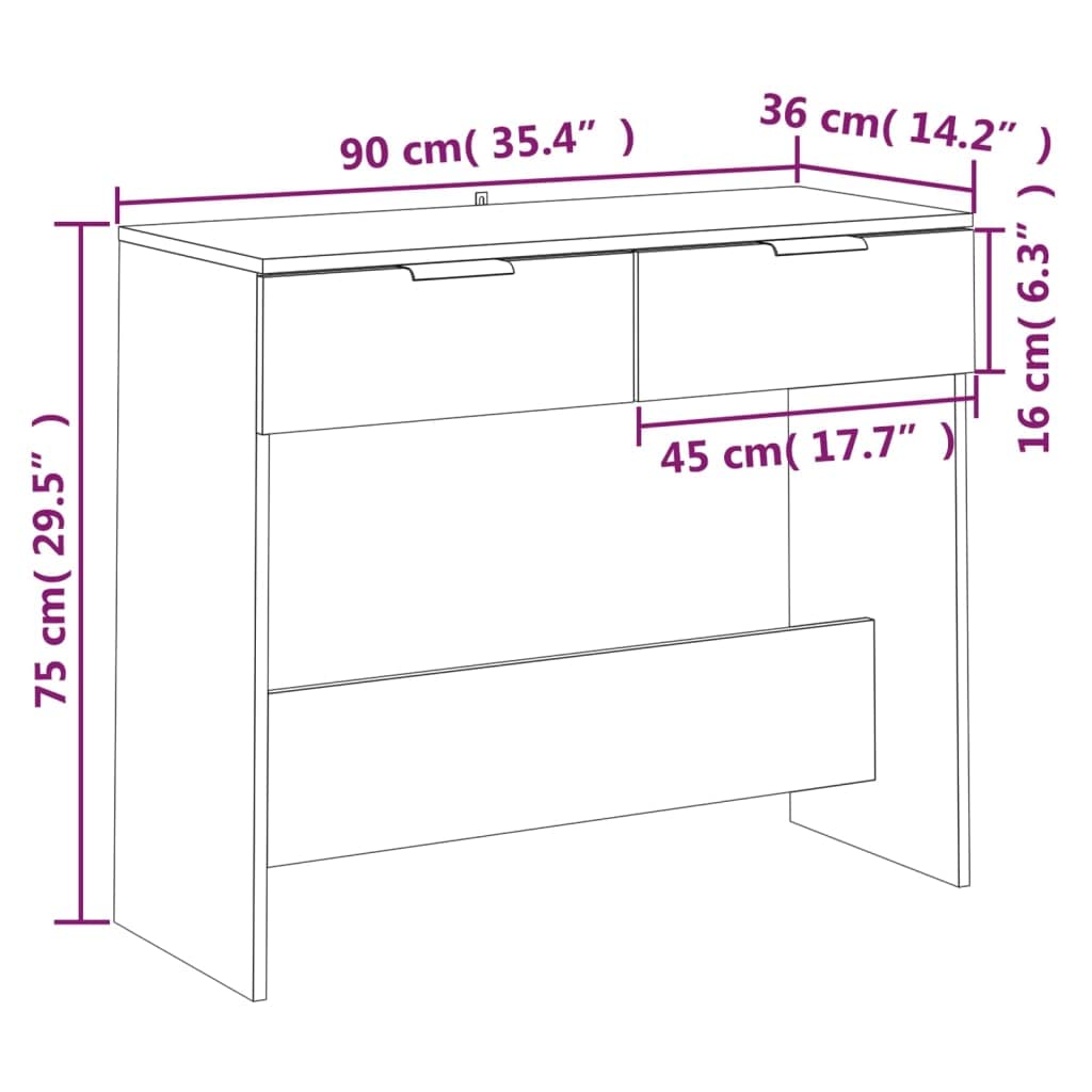 Tavolo consolle bianco, 90 x 36 x 75 cm, tavolo da corridoio con 2 cassetti | Tavolino sottile in legno per corridoio e soggiorno, offre uno spazio stabile con due cassetti.