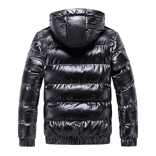 Zipped Hooded Puffer Shiny Jacket for Men Water-Resistant Thermal Padded Puffy Coat Casual Winter Jackets Outwear3