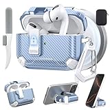 Maxjoy AirPods Pro 3 Case Cover 2025 with Automatic Lock MagSafe, Compatible with Apple AirPod Pro 3rd Generation (Carbon WhiteBlue, AirPods Pro 3 Case Cover 2025)
