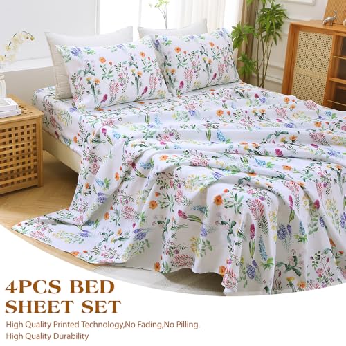 Image of MUXHOMO Full Size 4 Piece Sheet Set, Soft & Breathable Sheet with Deep Pocket Up to 16 inch, Wrinkle-Free & Cooling Bed Sheet with Flat Sheet, Fitted Sheet & Pillowcases - Multicolored Grass
