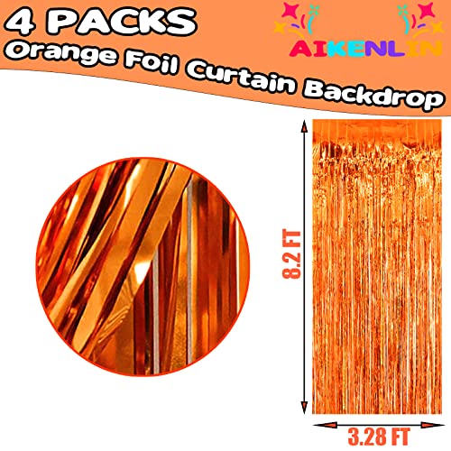 Image of 4 Pack 3.2Ft x 8.2Ft Orange Foil Fringe Curtain Backdrop, Metallic Tinsel Foil Fringe Streamers Curtains Background for Photo Booth, Birthday, Wedding, Halloween, Christmas Party Decoration