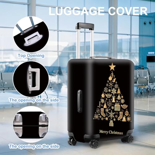 Image of Christmas Tree Luggage Cover for Suitcase 20-22 Inch - Black and Gold Holiday Travel Suitcase Protector - Stretch Washable Anti-Scratch Luggage Sleeve with Merry Christmas Design,S