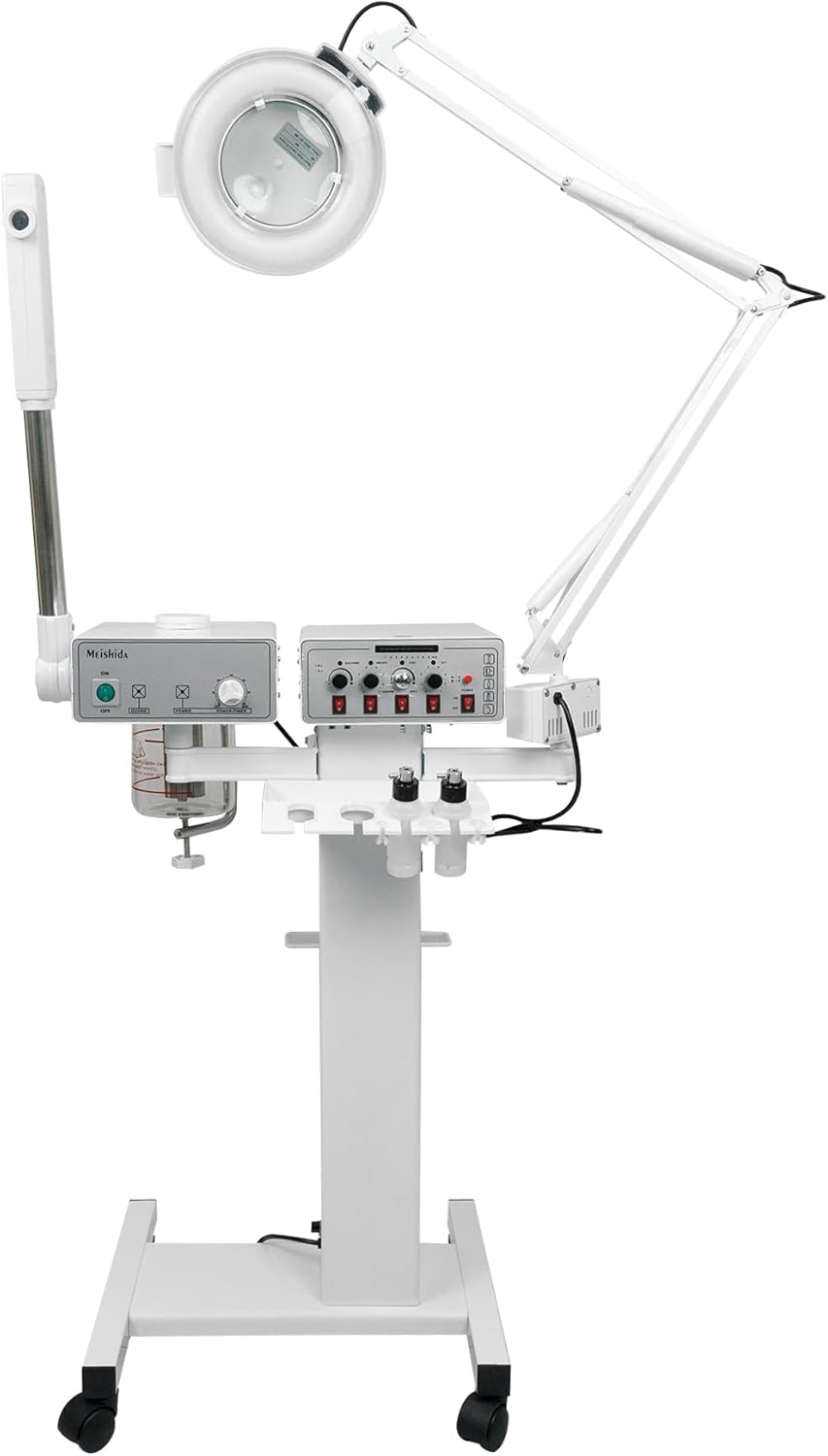 MEISHIDA Beauty Spa Salon Skin Care Facial Cleansing and Hydrating Equipment: Herbal Facial Vapor Steamer Electronics with High-Frequency Galvanic, Facial Brush, Vacuum, Spray, Woods Lamp