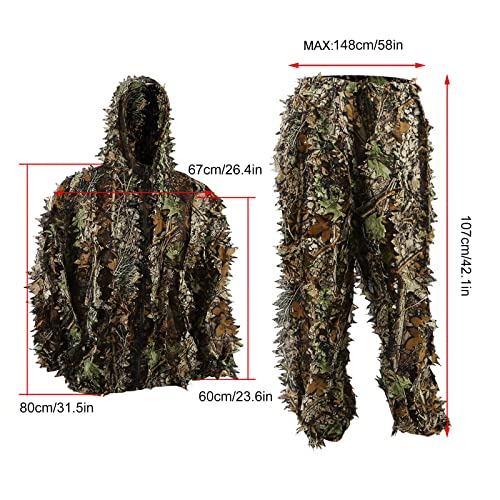 Zicac 5 Pcs Ghillie Suit, 3D Leaf Camouflage Uniform, Mask, Gloves, Storage Bag Set - Image 3