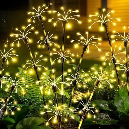 Solar Garden Lights Outdoor, 4 Pack 2-Layer Swaying Fairy Firework Lights