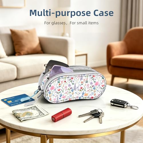 Image of FINTIE Double Sunglasses Case, Soft Portable Eyeglasses Pouch with Carabiner Clip, Dual Zipper Compartments for Men Women